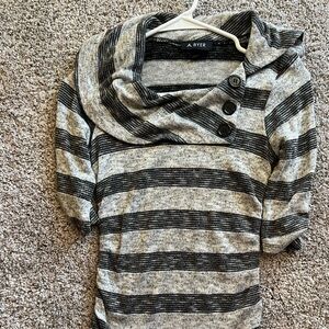A. Byer Black and Gray Striped Cowl Neck Sweater medium